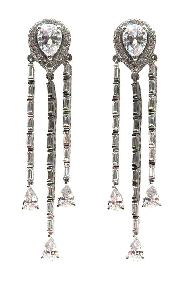 Silver Crystal 3 Drop Earrings