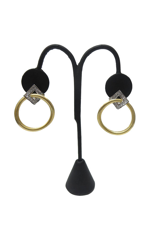 Sq CZ Ear with Gold Rope Circle