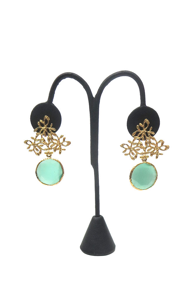 Gold Branches Earring with Turquoise Color Drop