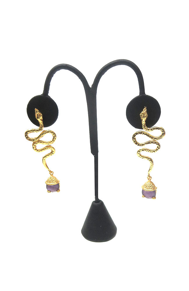 Gold Wiinding Snake Earring Lavender Stone