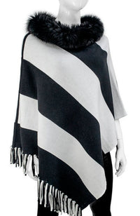 Black White Striped Poncho Fox