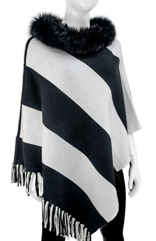 Black White Striped Poncho Fox