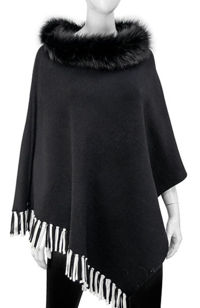 Black White Striped Poncho Fox