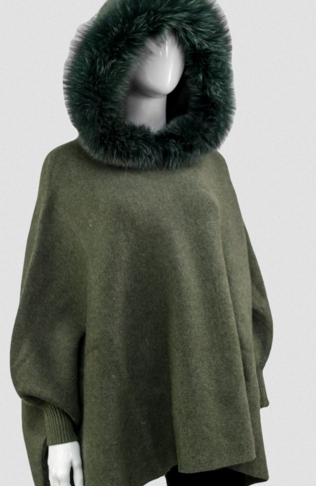 Khaki Poncho with Hood