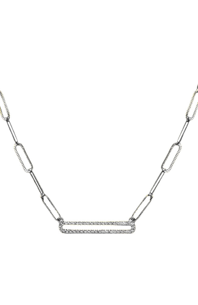 Paper Clip Pave Bar Necklace