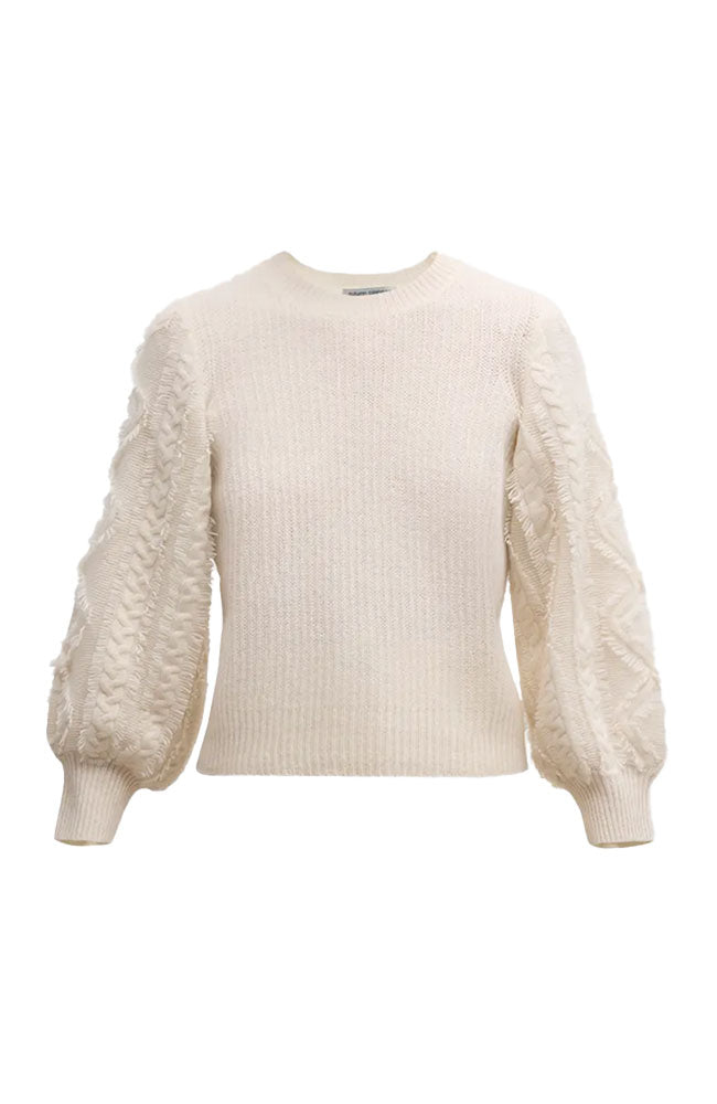 Fringed Cable Puff Sleeve Crew