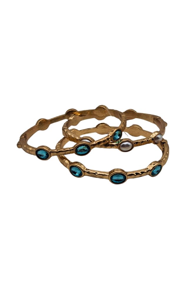 Gold Bangle Set Blue & Pearl