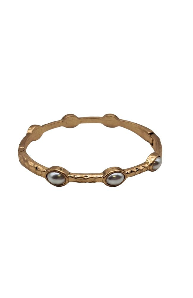 Gold Bangle with Pearl Inset