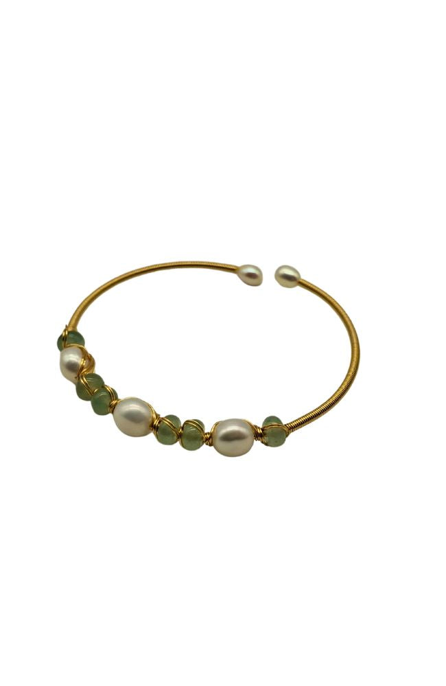 Gold Wrapped Bracelet with Green & Pearl