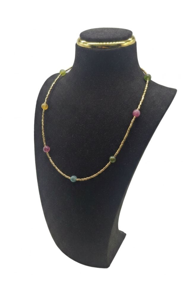 Gold Beaded Necklace with Multi Colored Balls