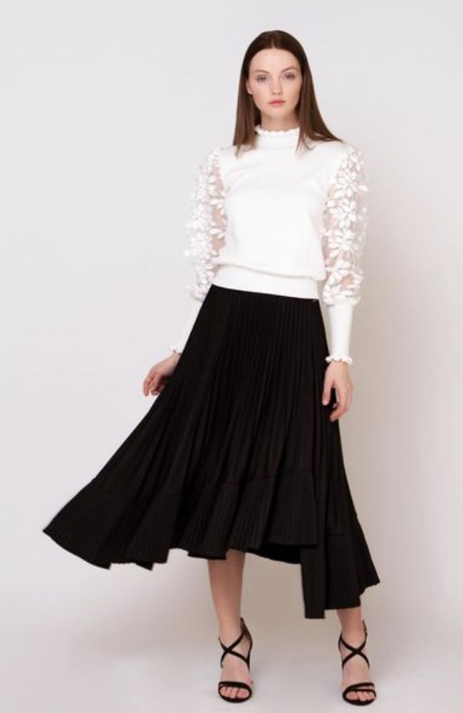 Pleated Flare Elastic Skirt