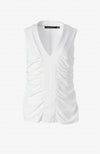 Sleeveless V Neck Top with Roushing