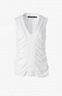 Sleeveless V Neck Top with Roushing