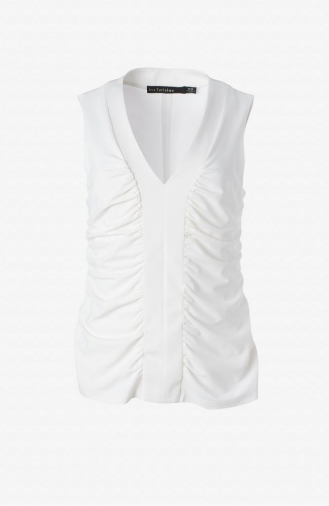 Sleeveless V Neck Top with Roushing
