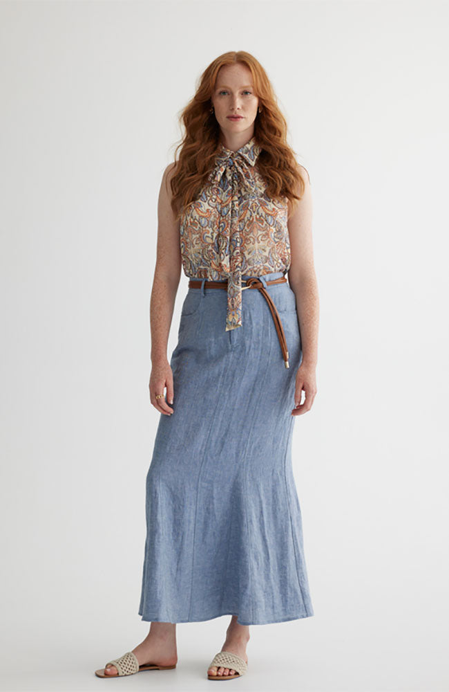 Sleeveless Blouse with Scarf