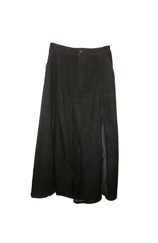 Lace Spliced Pleat Denim Skirt