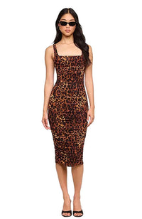 Anya Shirred Dress in Leopard