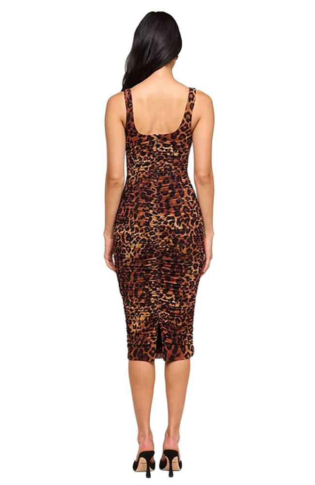Anya Shirred Dress in Leopard
