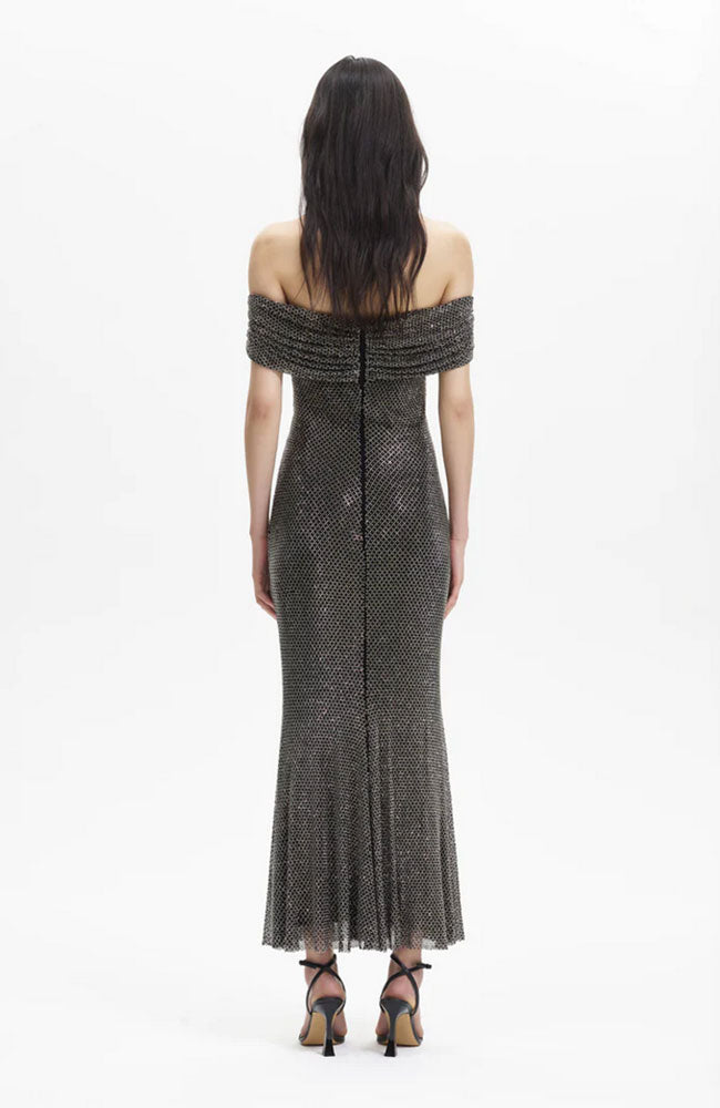 Diamante Fishnet Rhinstone Midi Dress