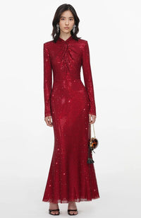 Red Rhinestone Midi Dress