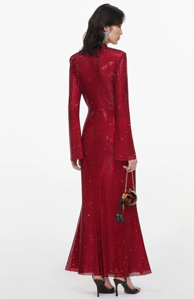 Red Rhinestone Midi Dress