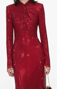 Red Rhinestone Midi Dress