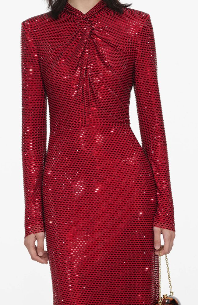 Red Rhinestone Midi Dress