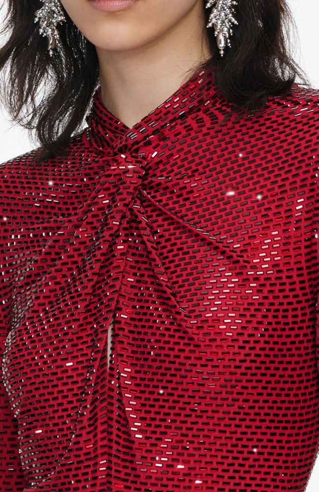 Red Rhinestone Midi Dress