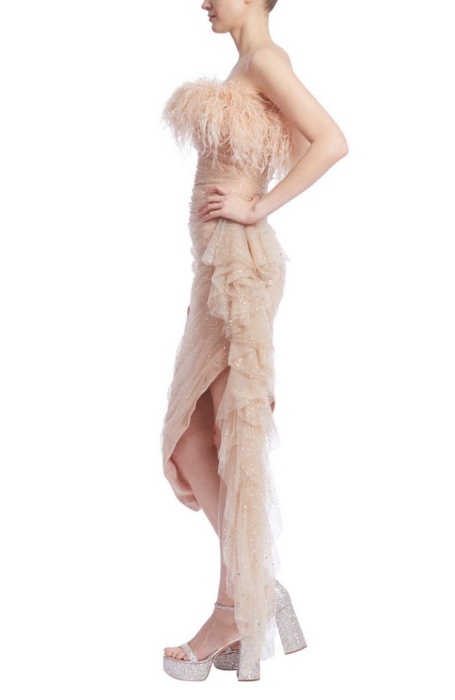 Feather Crystal Sash Dress