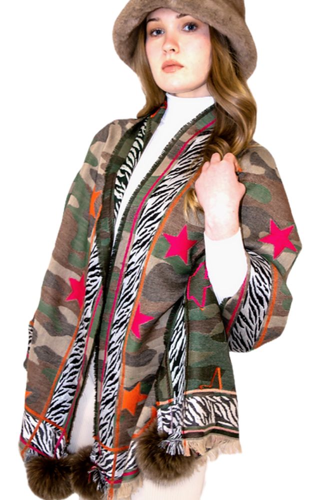 Army Grn Camo Zebra Star Scaf