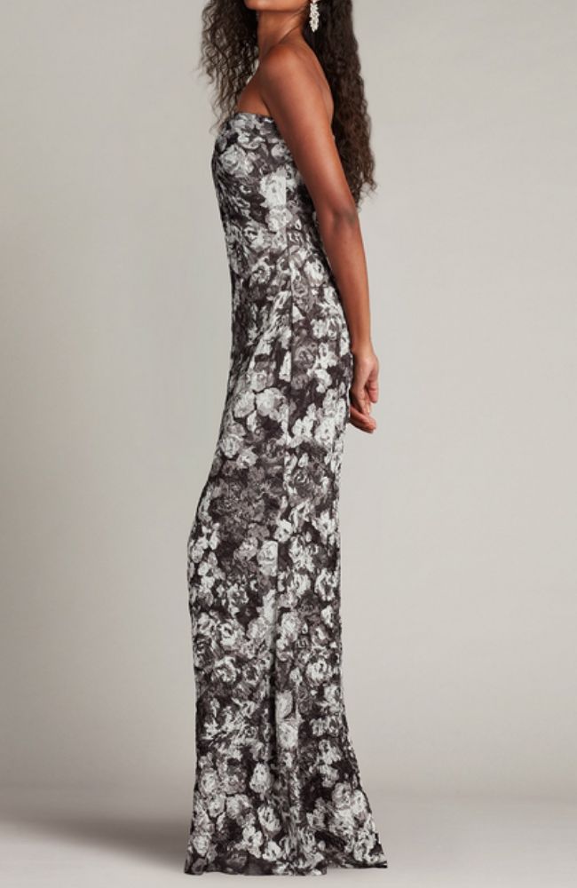Ivory Black Floral Gown