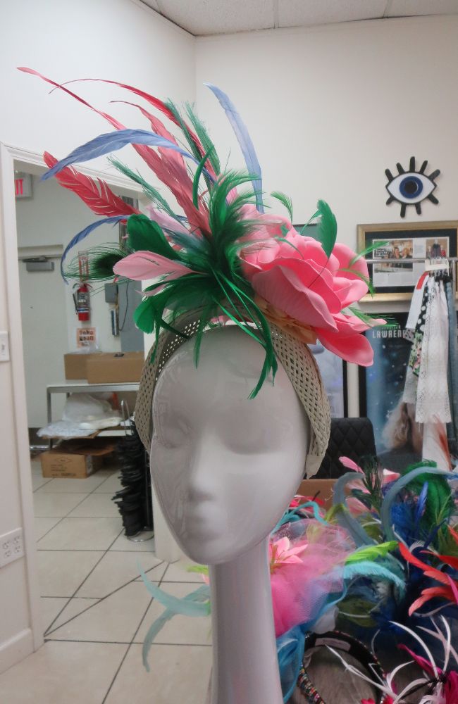 SH25002 White Net Band Pink Flower