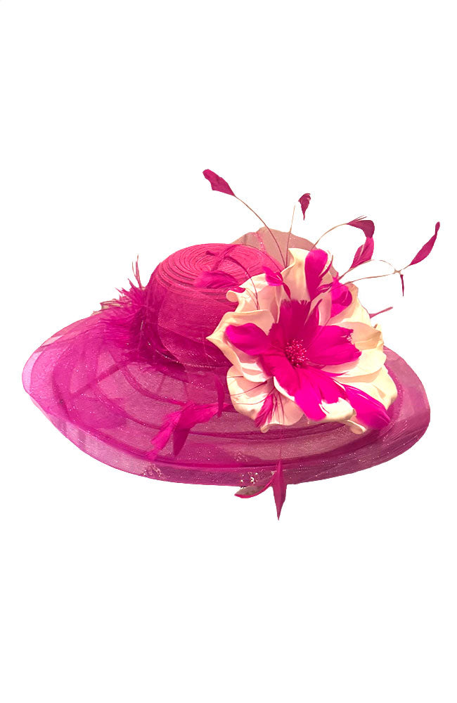 Hat, Fuschia Lg Wht Pink Flower