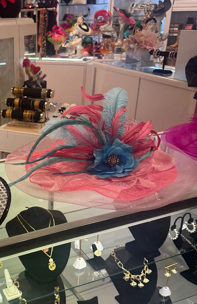 Hat, Large Pink w/Turq Flower