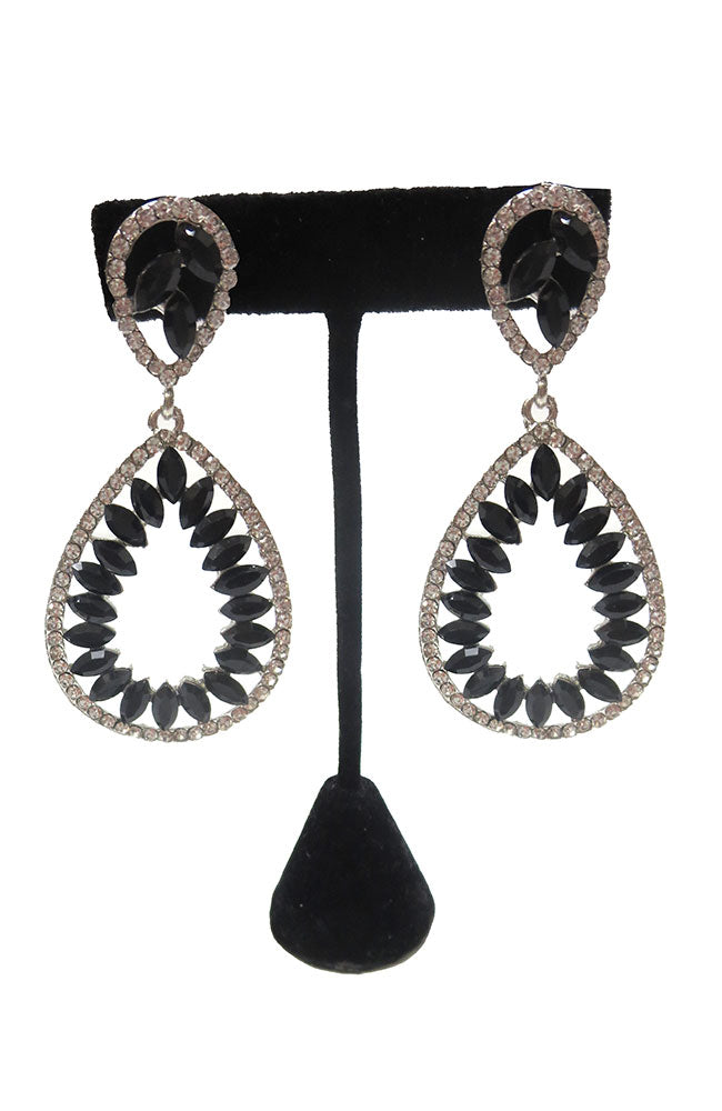 Black Clear Linked Pear Earrings