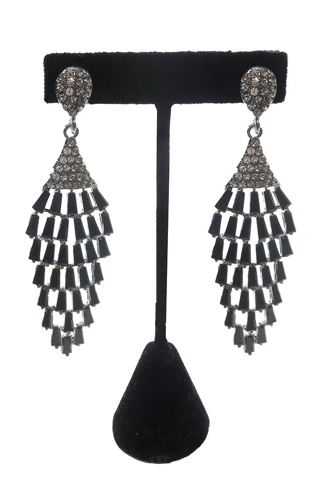 Black Stone Slv Dangle Earring