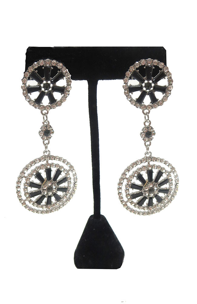 Blk Slv Linked Round Earrings