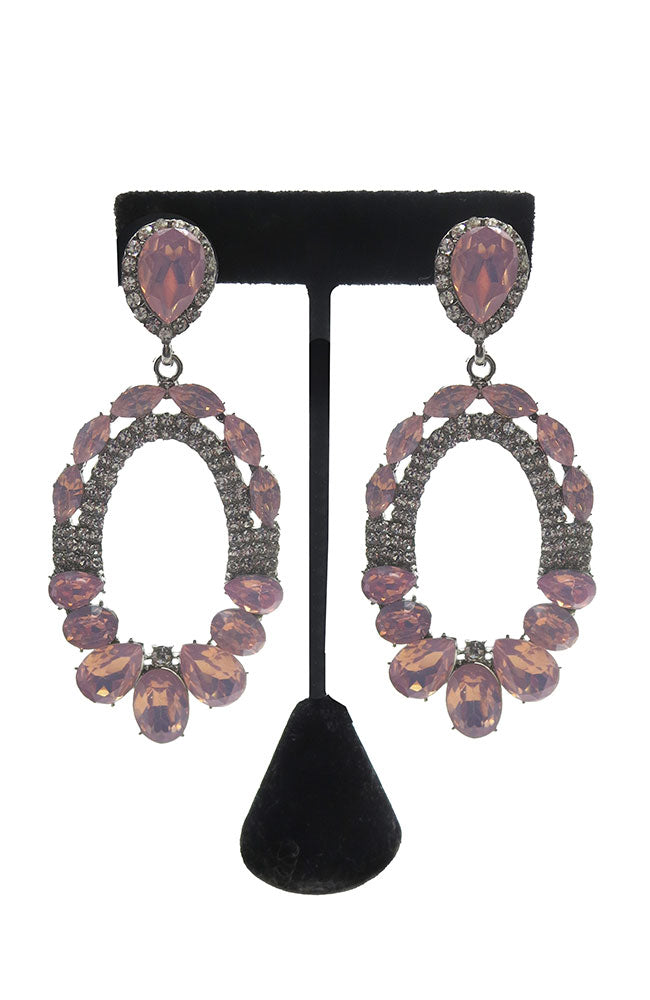 Pink Stone Silver Oval Earring