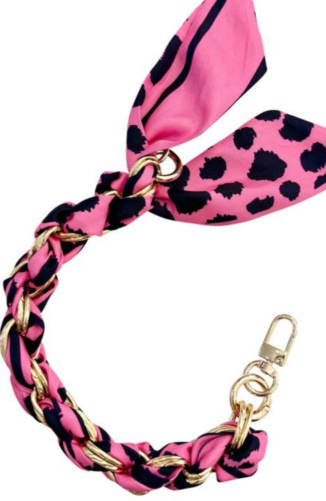 Short Phone Chain Scarf Pink Black