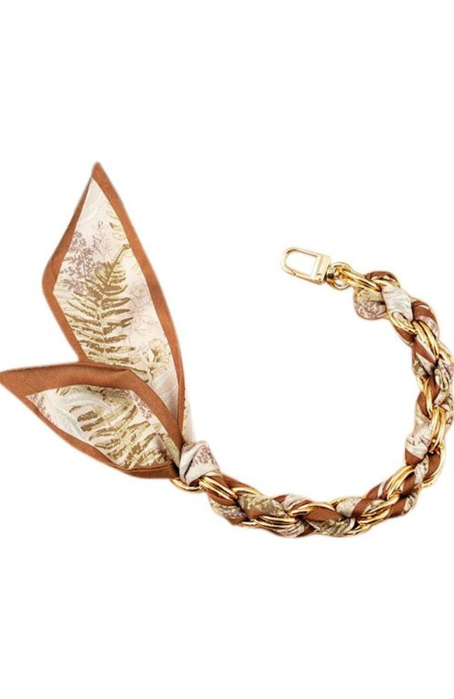 Short Phone Chain Scarf Brown Leaf