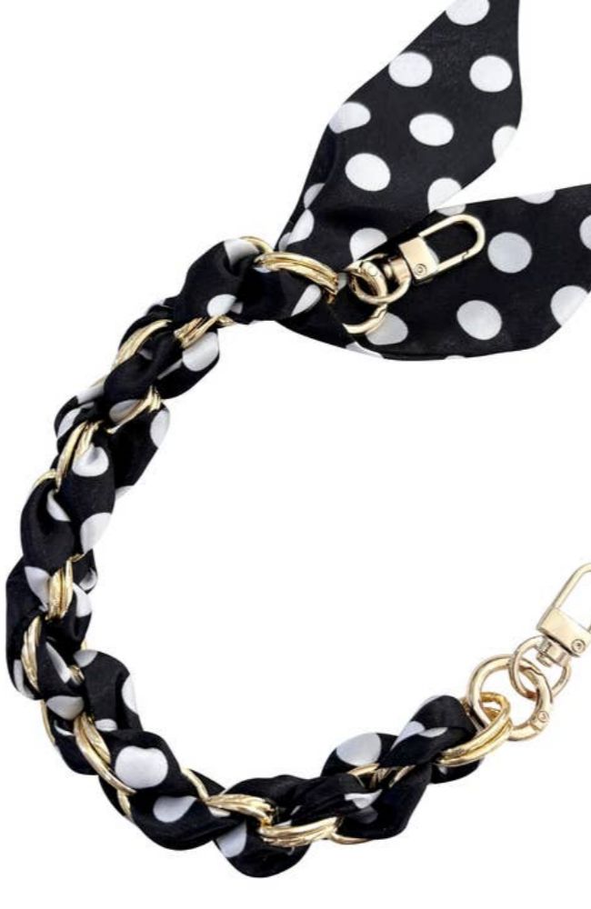 Short Phone Chain Scarf Black White Dots