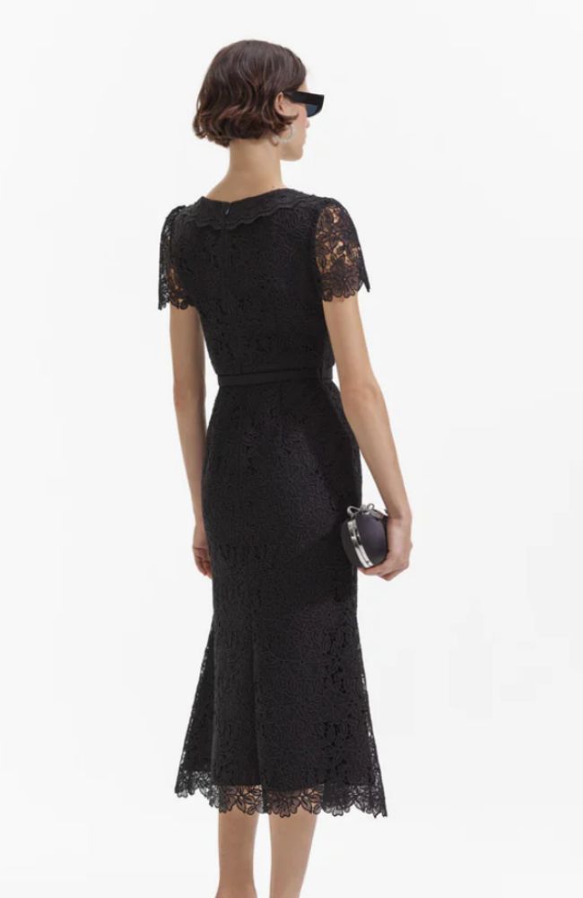 Black Guipure Lace Midi Dress
