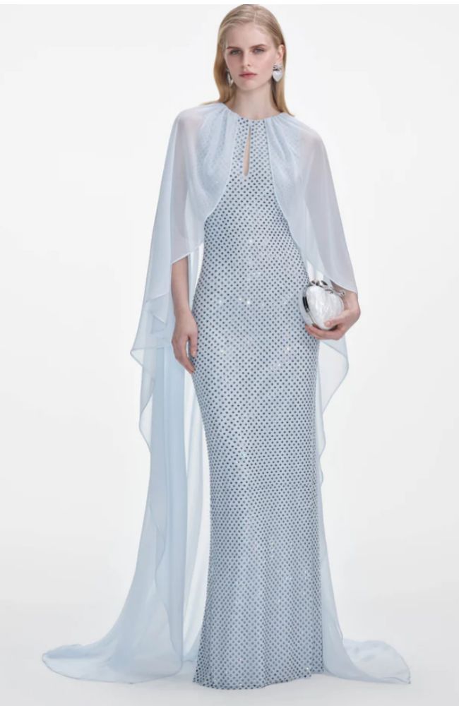 Rhinestone Cape Maxi Dress