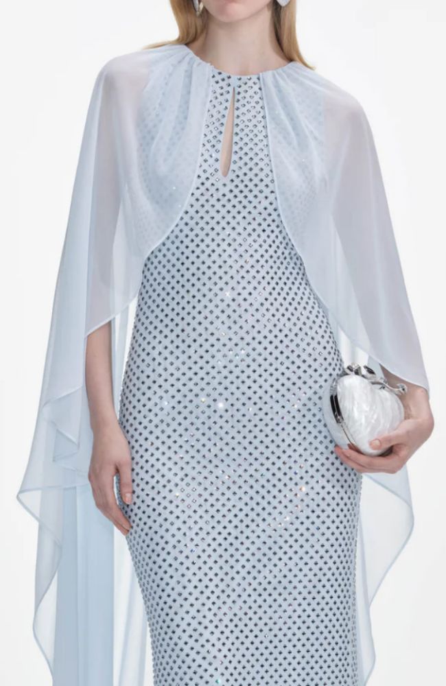 Rhinestone Cape Maxi Dress