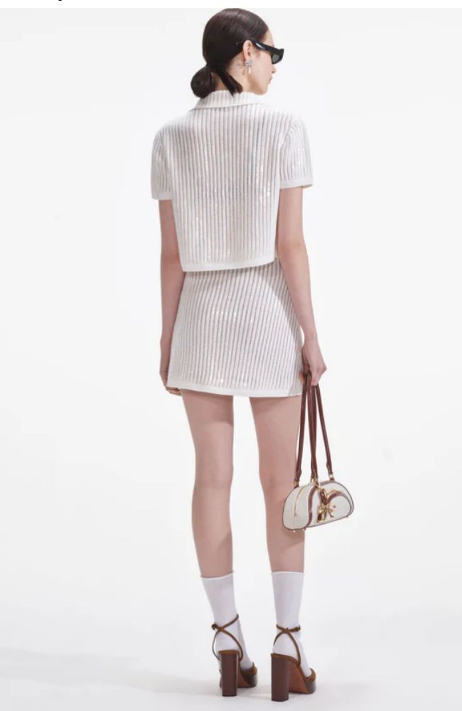 White Sequin Crochet Top