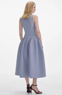 Blue Ribbed Knit Diamante Midi Dress