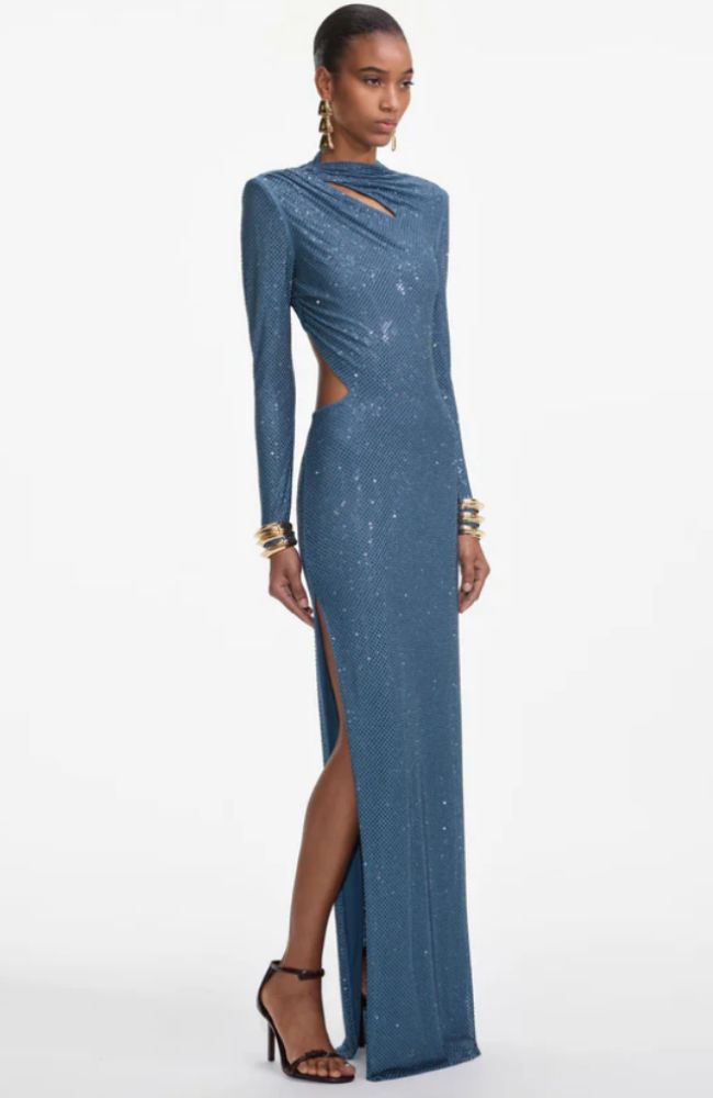 Rhinestone Gathered Maxi Dress