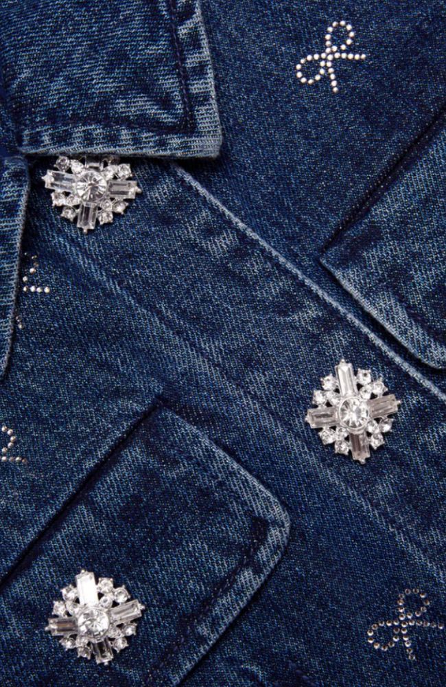 Denim Diamante Bow Mini Dress