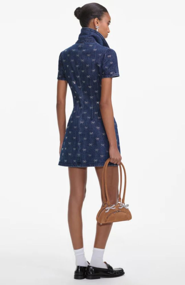 Denim Diamante Bow Mini Dress