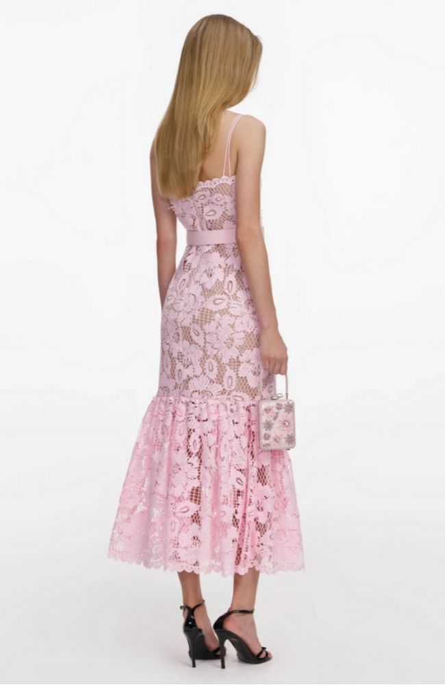 Pink Crochet Lace Midi Dress